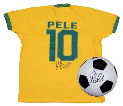 Pele Autographed Replica 1970 Style Canary Yellow Brazil National Team Shirt and Soccer Ball (PSA/DNA)